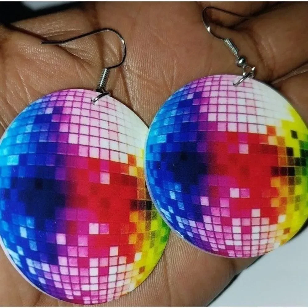 Ladies Fun colorful Disco ball 5d earrings
